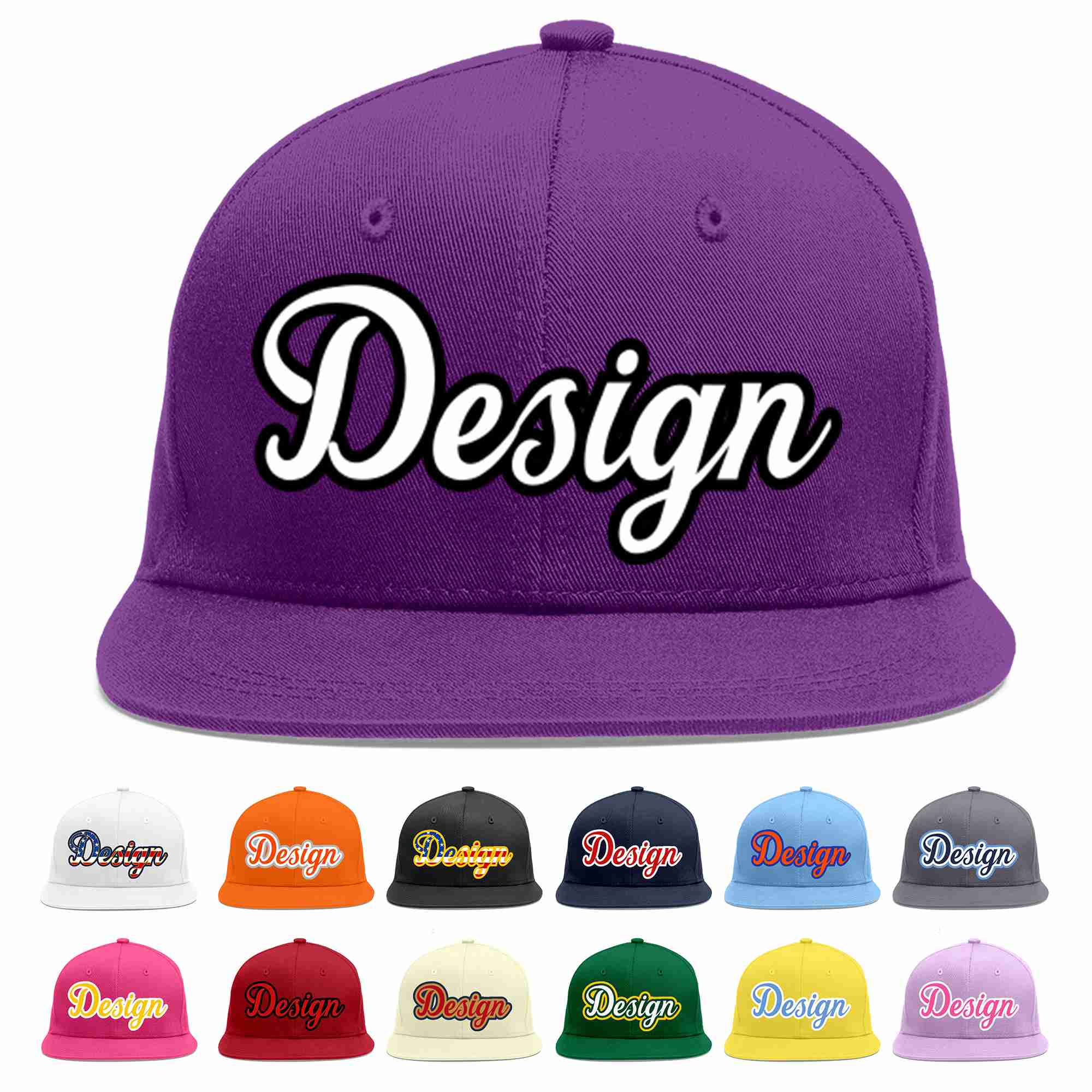 Conception personnalisée de casquette de baseball de sport à avant-toit plat violet blanc-noir pour hommes/femmes/jeunes