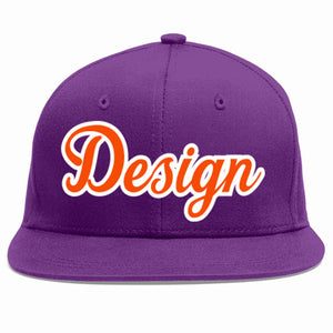 Custom Purple Orange-White Flat Eaves Sport Baseball Cap Design for Men/Women/Youth