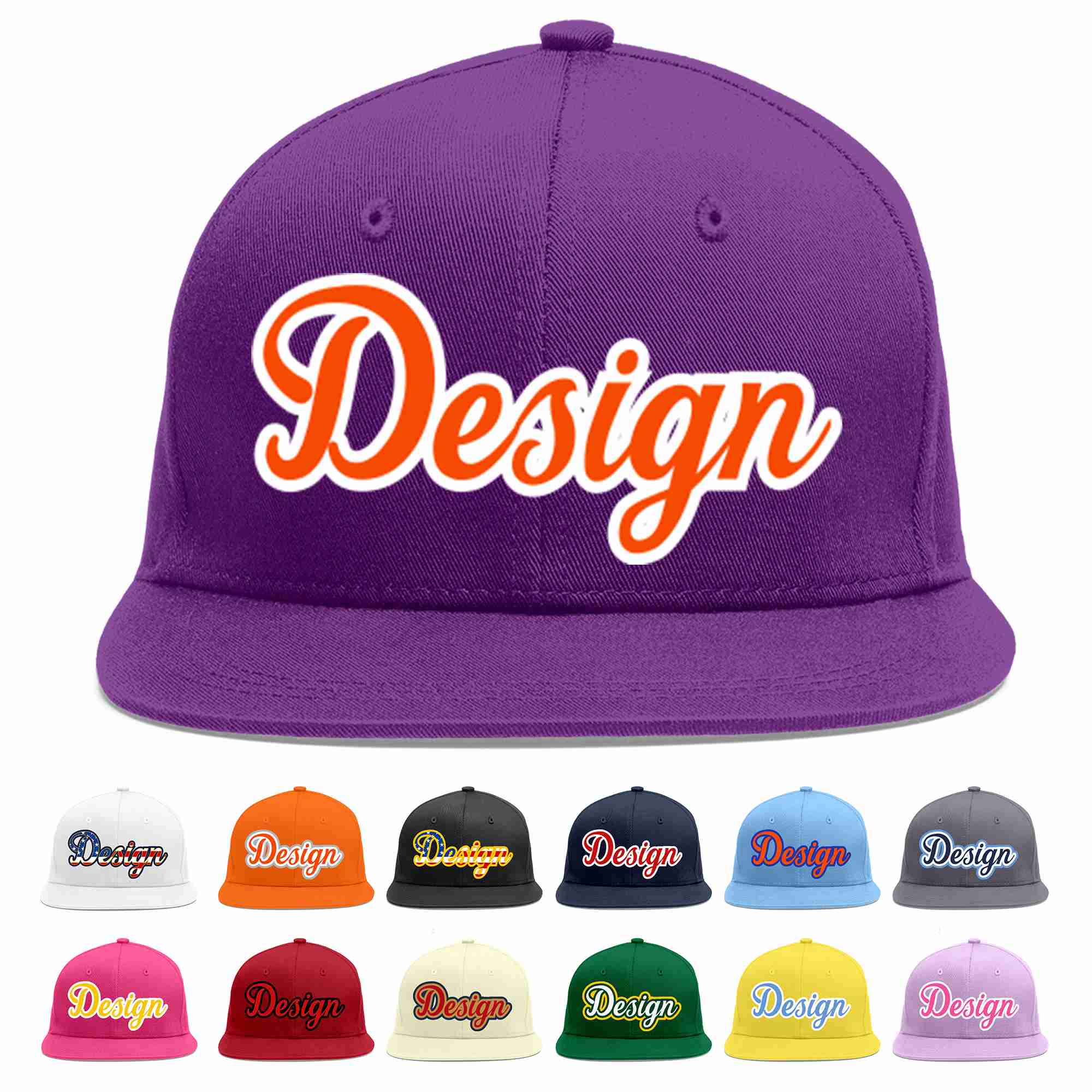 Conception personnalisée de casquette de baseball de sport à avant-toit plat violet orange-blanc pour hommes/femmes/jeunes