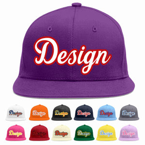 Conception personnalisée de casquette de baseball de sport à avant-toit plat violet blanc-rouge pour hommes/femmes/jeunes