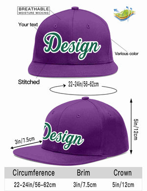 Conception personnalisée de casquette de baseball de sport à avant-toit plat vert-blanc violet Kelly pour hommes/femmes/jeunes