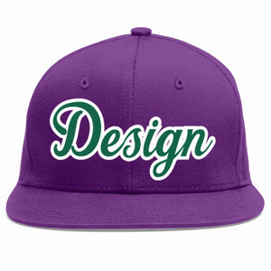 Conception personnalisée de casquette de baseball de sport à avant-toit plat vert-blanc violet Kelly pour hommes/femmes/jeunes