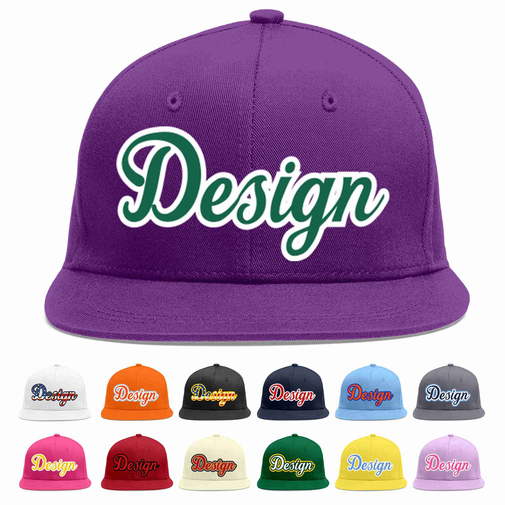 Conception personnalisée de casquette de baseball de sport à avant-toit plat vert-blanc violet Kelly pour hommes/femmes/jeunes