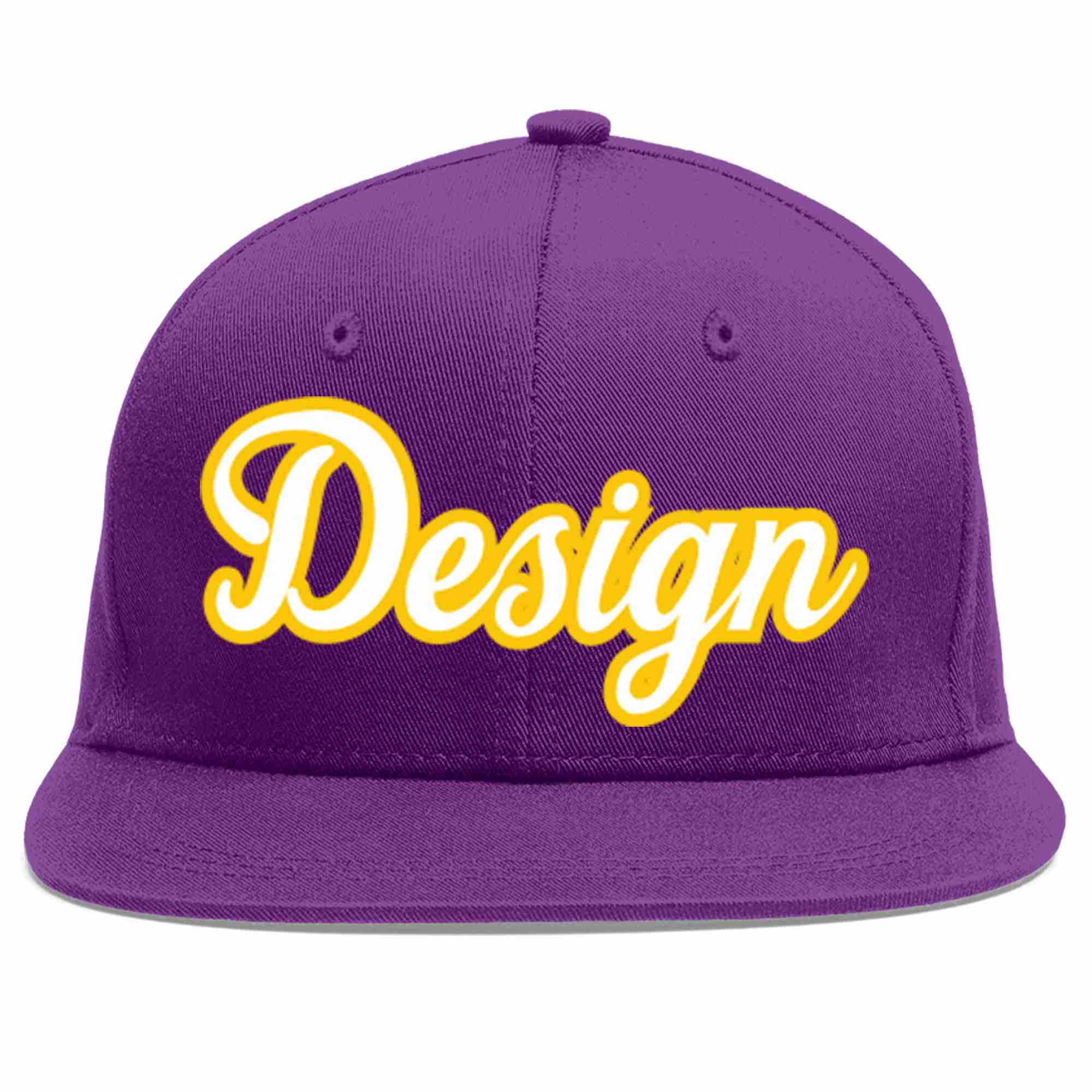 Conception personnalisée de casquette de baseball de sport à avant-toit plat violet blanc-or pour hommes/femmes/jeunes