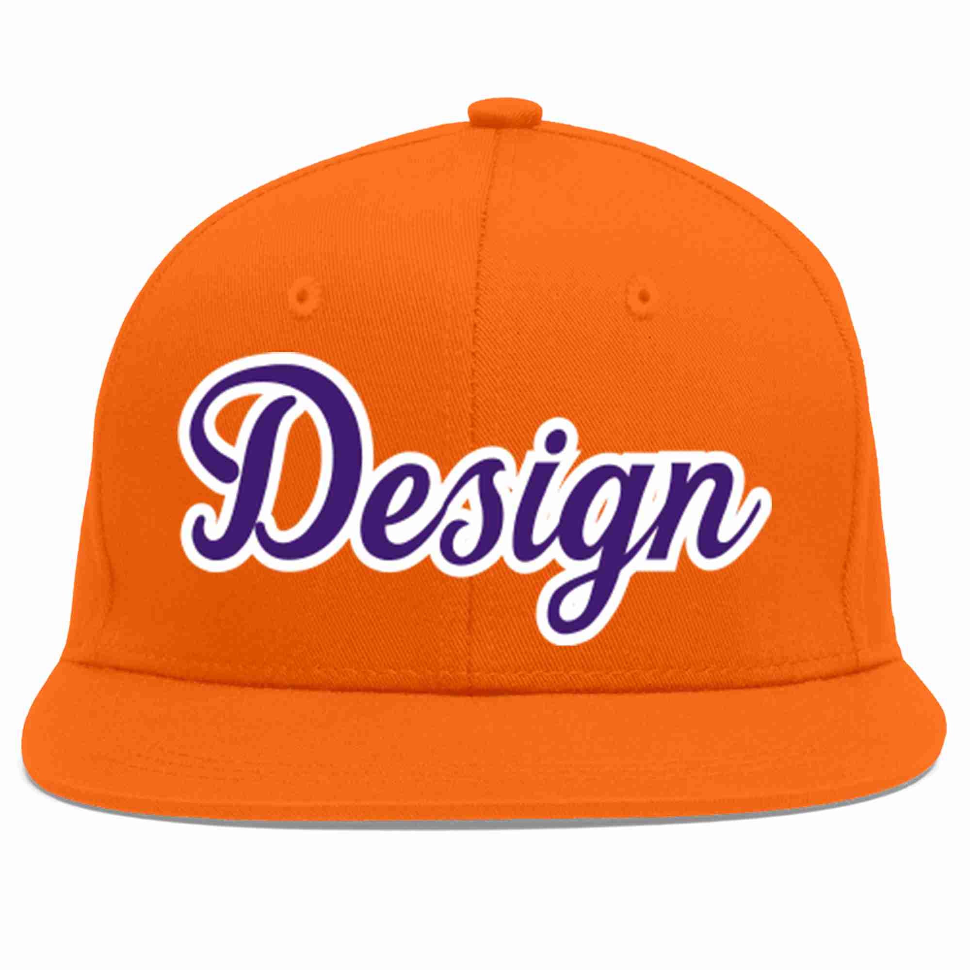 Custom Orange purple-White Flat Eaves Sport Baseball Cap Design for Men/Women/Youth