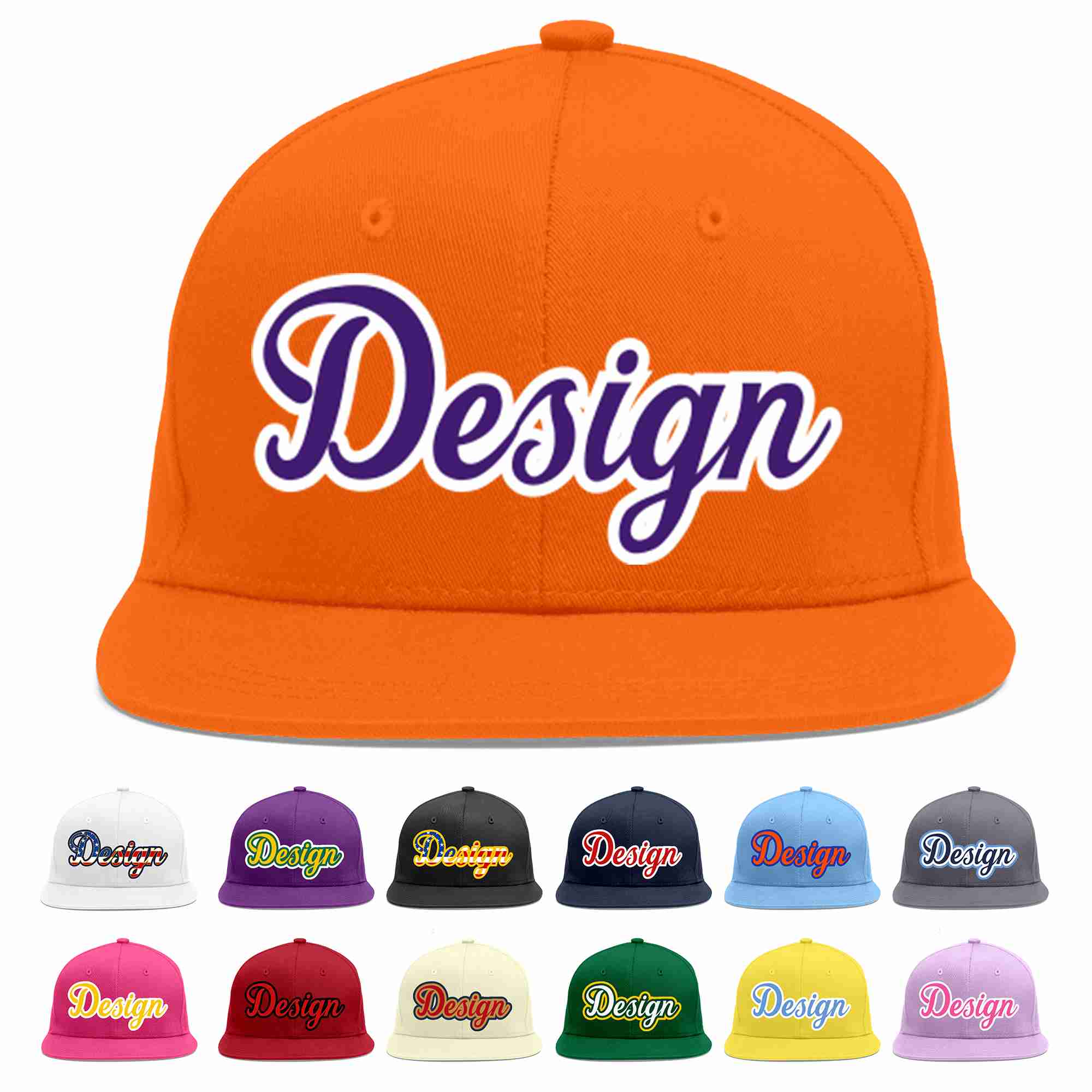 Custom Orange purple-White Flat Eaves Sport Baseball Cap Design for Men/Women/Youth