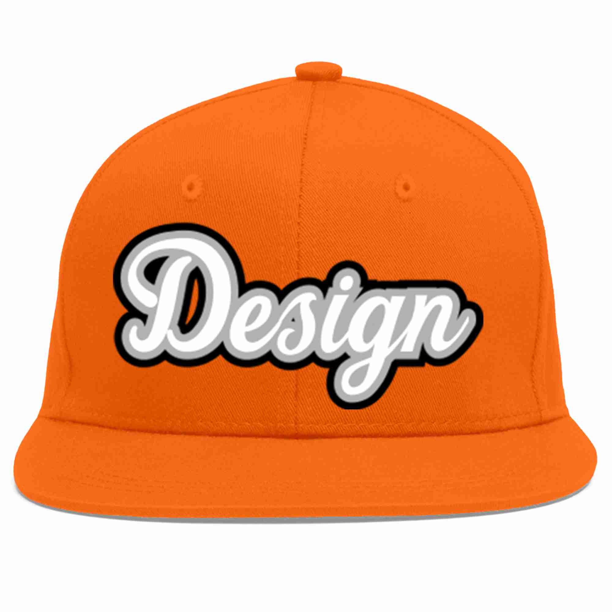 Conception personnalisée de casquette de baseball de sport à avant-toit plat orange blanc-gris pour hommes/femmes/jeunes