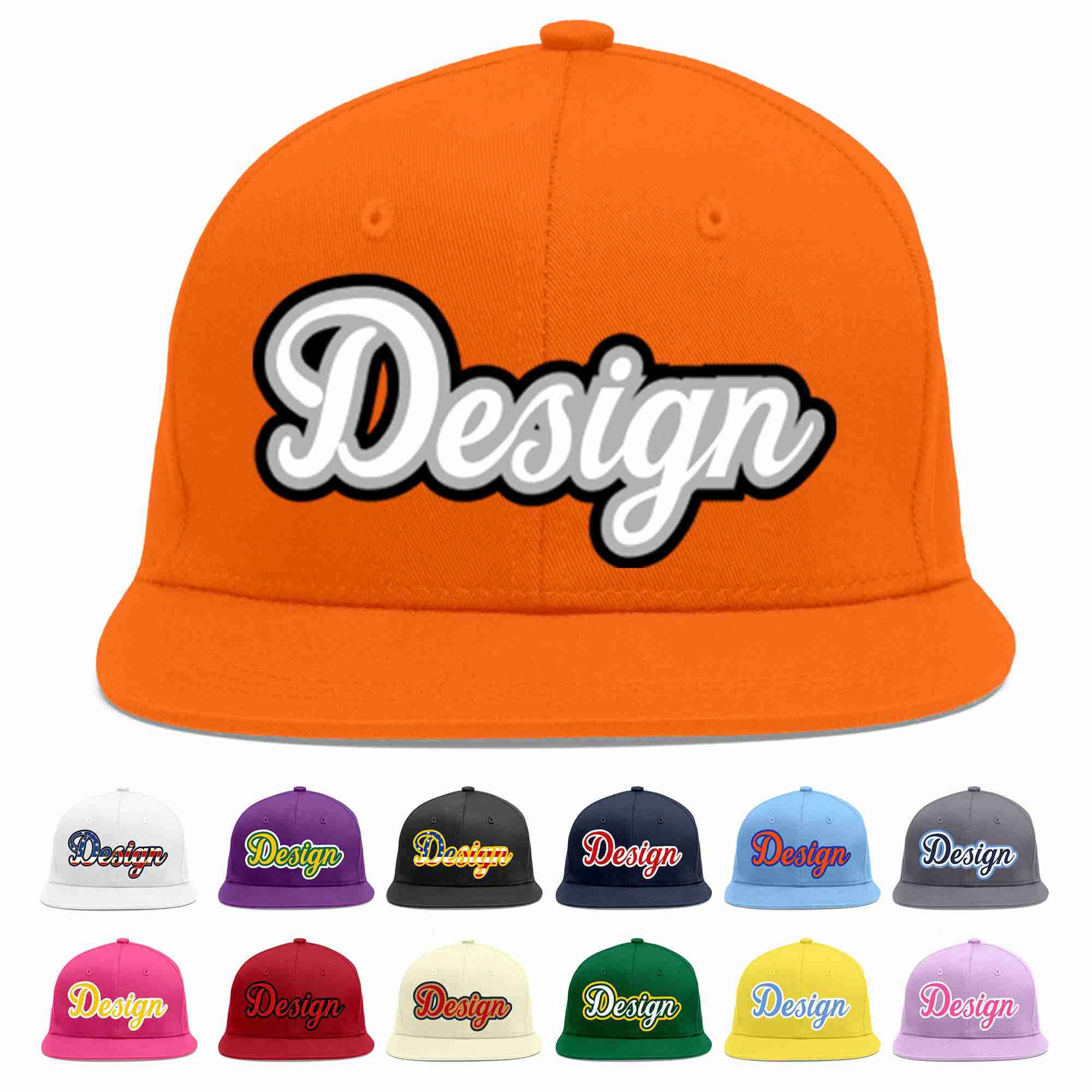 Conception personnalisée de casquette de baseball de sport à avant-toit plat orange blanc-gris pour hommes/femmes/jeunes