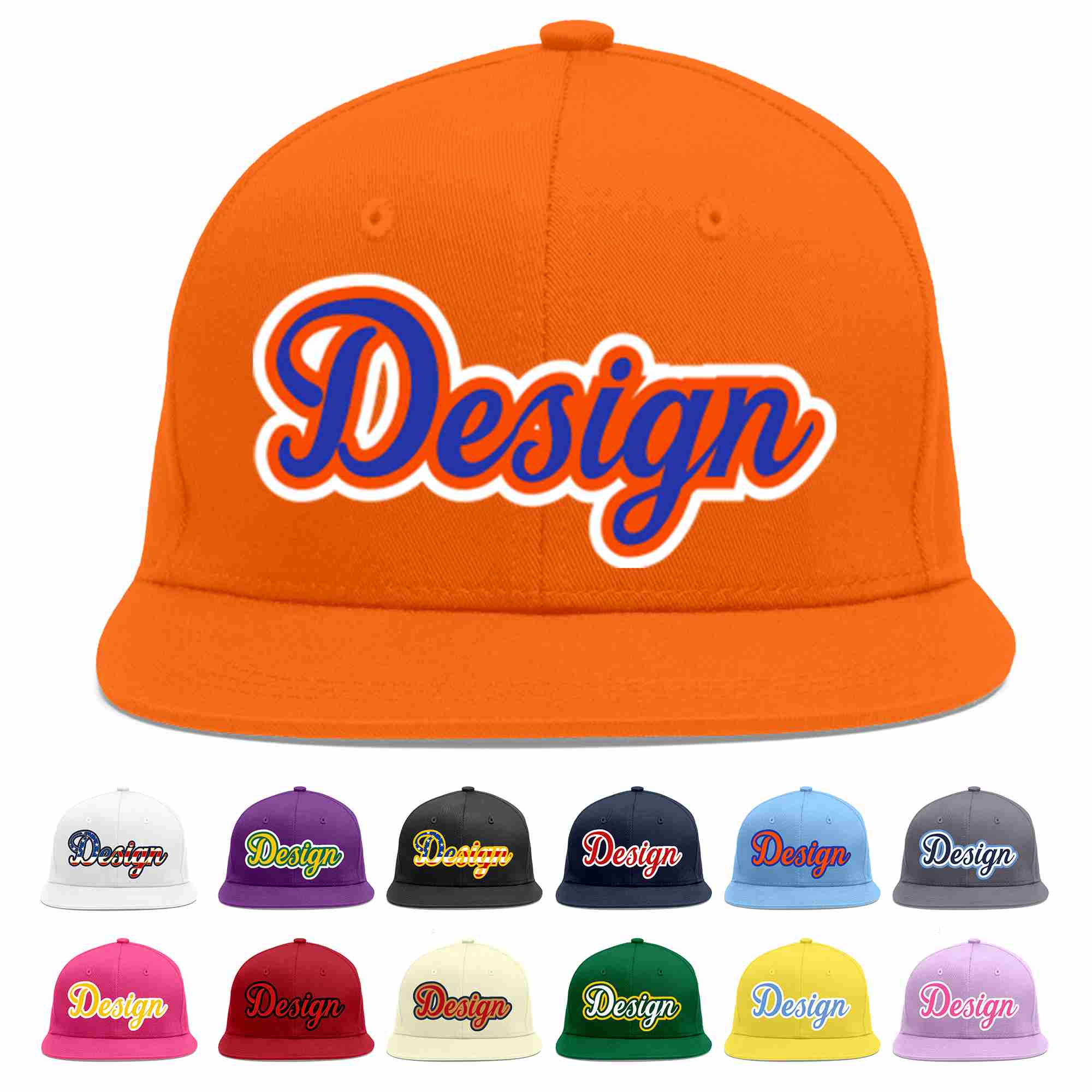 Custom Orange Royal-Orange Flat Eaves Sport Baseball Cap Design for Men/Women/Youth