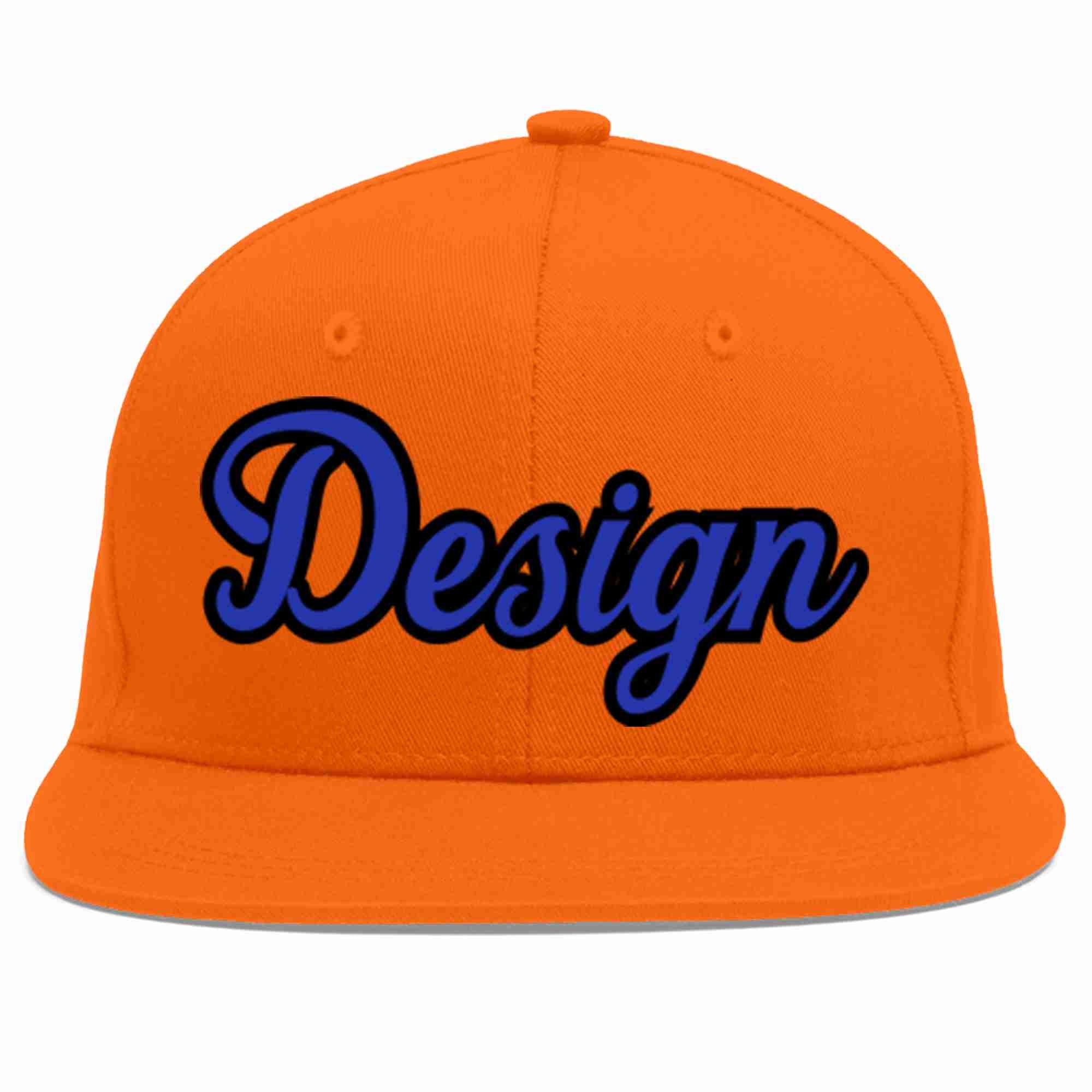 Casquette de baseball personnalisée Orange Royal-Black Flat Eaves Sport pour hommes/femmes/jeunes