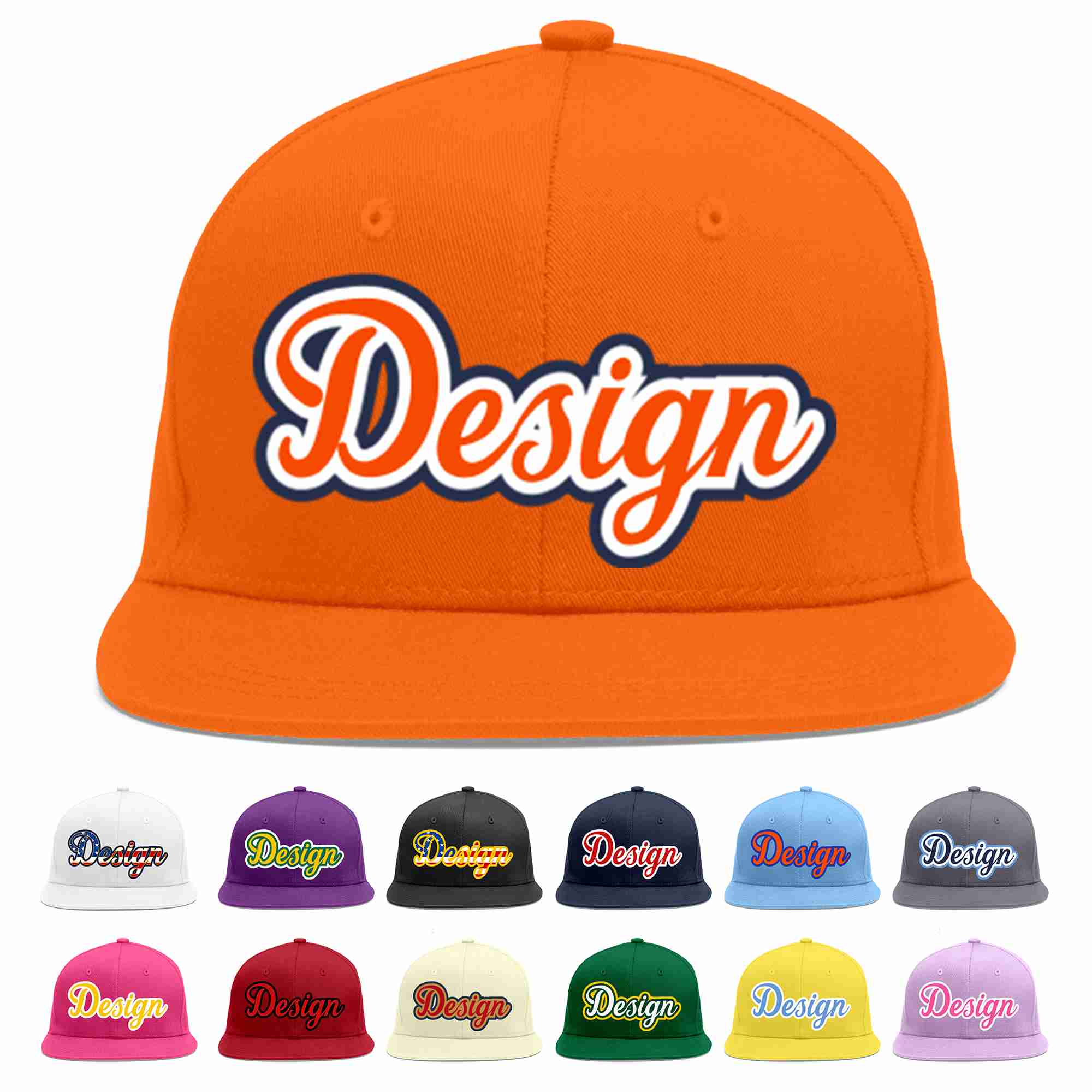 Conception personnalisée de casquette de baseball de sport à avant-toit plat orange orange-blanc pour hommes/femmes/jeunes