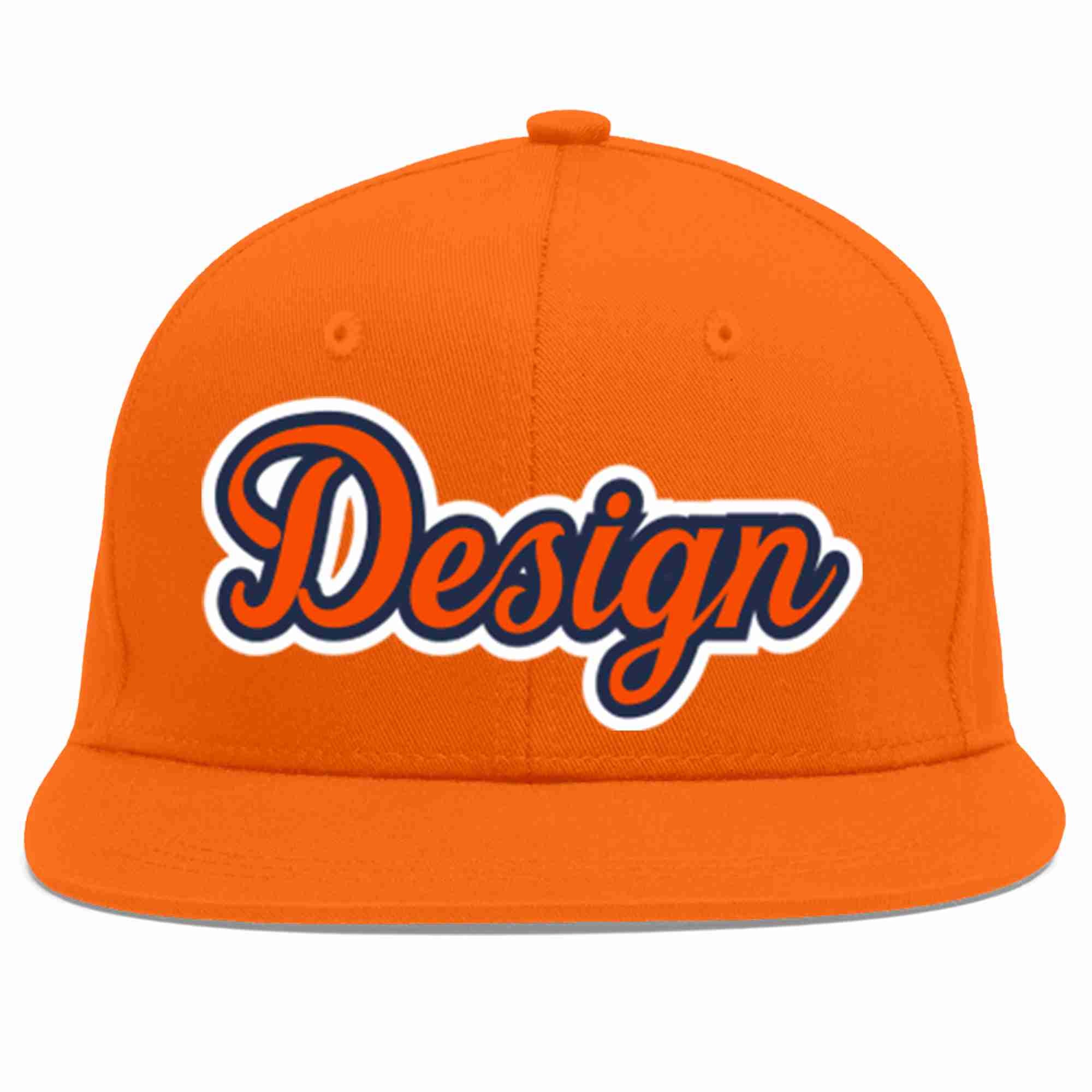 Conception personnalisée de casquette de baseball de sport à avant-toit plat orange orange-marine pour hommes/femmes/jeunes