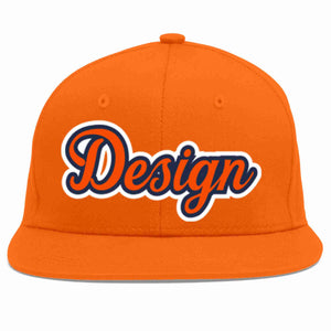 Custom Orange Orange-Navy Flat Eaves Sport Baseball Cap Design for Men/Women/Youth