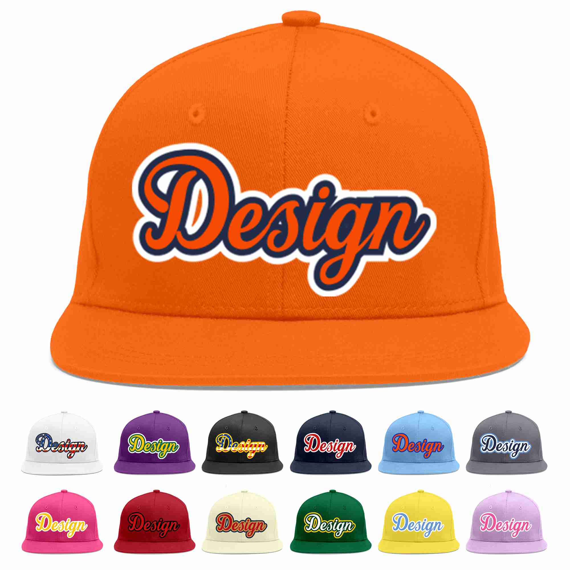 Conception personnalisée de casquette de baseball de sport à avant-toit plat orange orange-marine pour hommes/femmes/jeunes