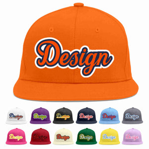 Custom Orange Orange-Navy Flat Eaves Sport Baseball Cap Design for Men/Women/Youth