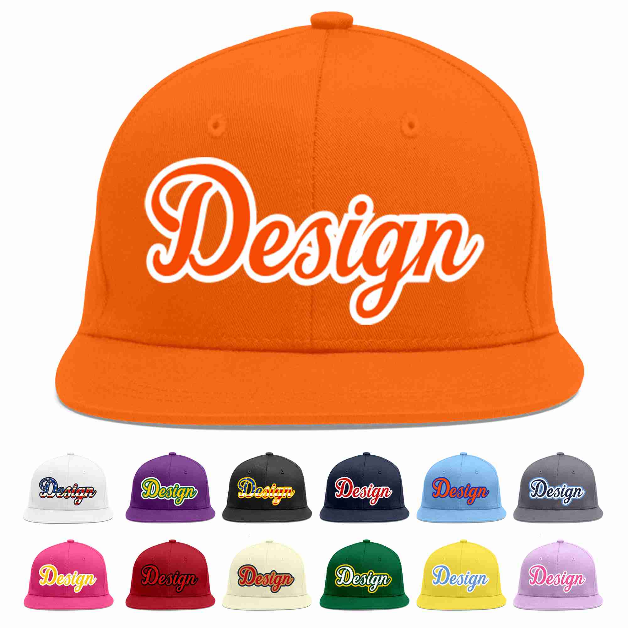 Conception personnalisée de casquette de baseball de sport à avant-toit plat orange orange-blanc pour hommes/femmes/jeunes