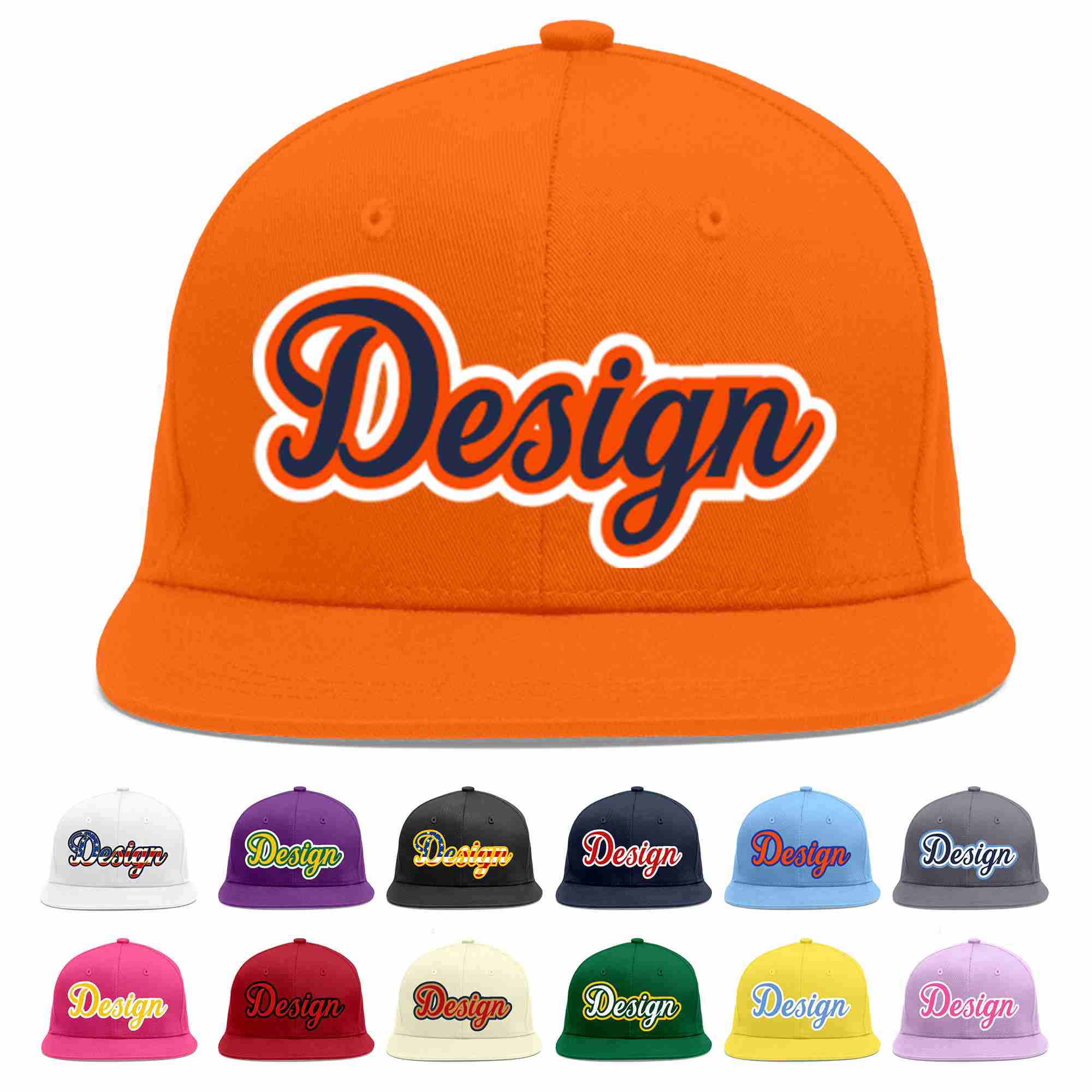 Conception personnalisée de casquette de baseball de sport à avant-toit plat orange marine-orange pour hommes/femmes/jeunes