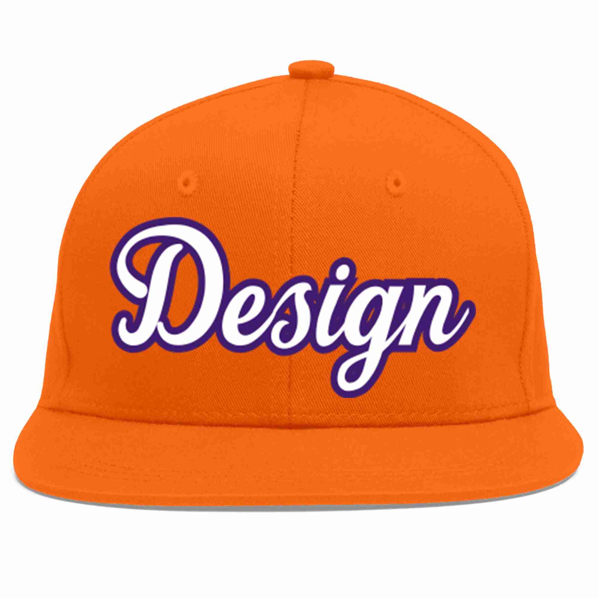 Conception personnalisée de casquette de baseball de sport à avant-toit plat orange blanc-violet pour hommes/femmes/jeunes