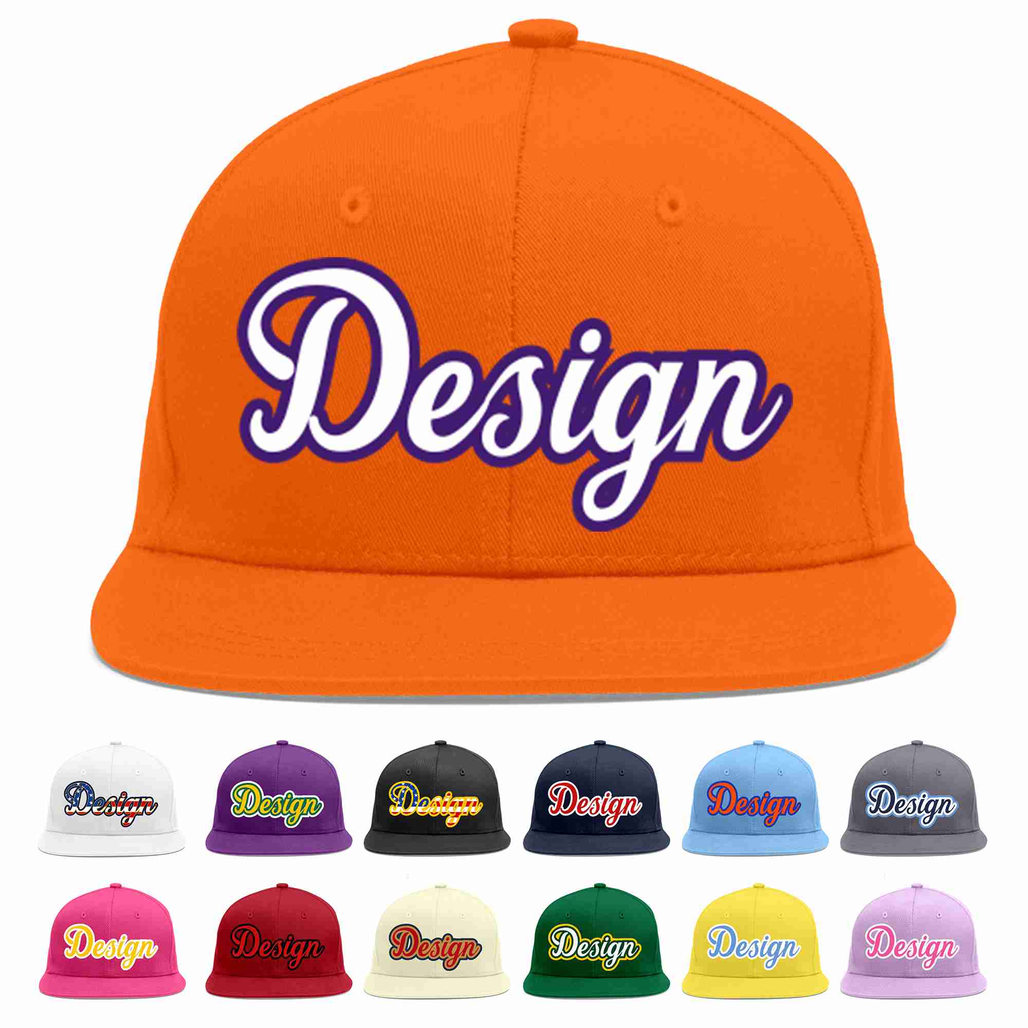 Conception personnalisée de casquette de baseball de sport à avant-toit plat orange blanc-violet pour hommes/femmes/jeunes