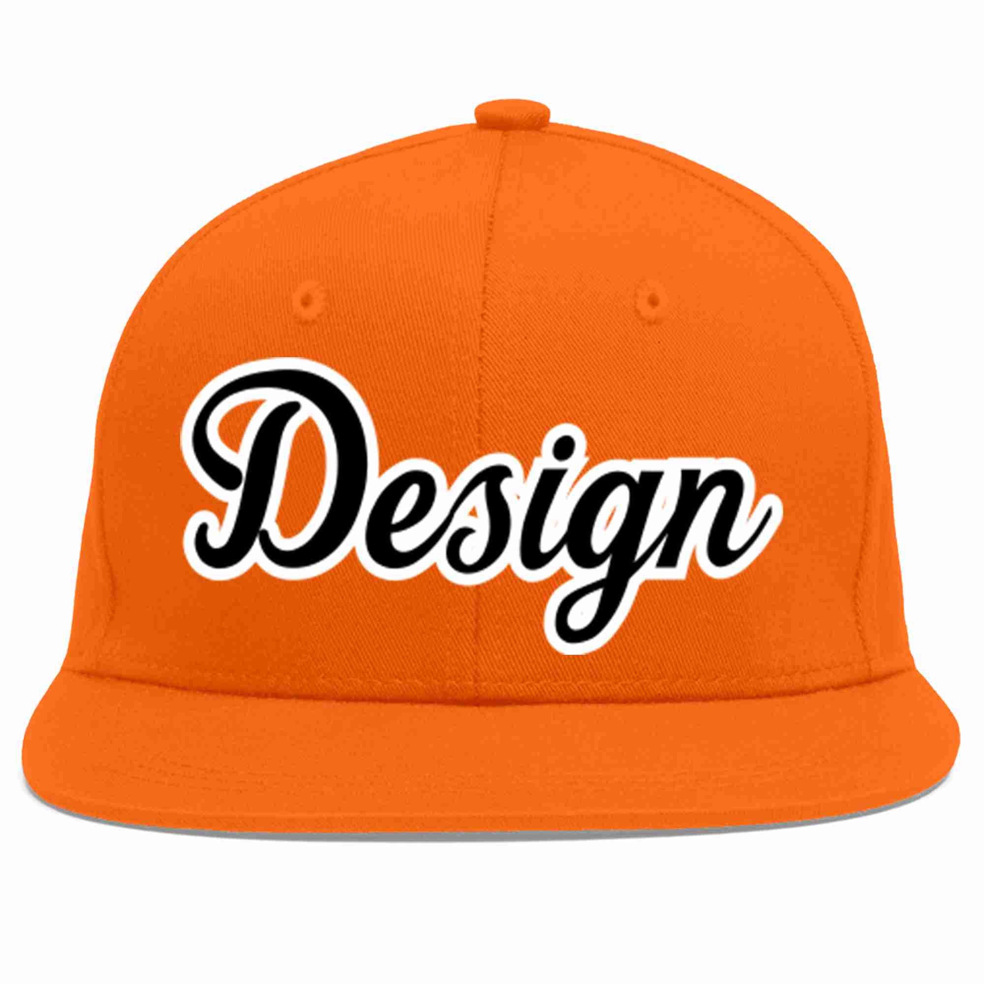 Custom Orange Black-White Flat Eaves Sport Baseball Cap Design for Men/Women/Youth