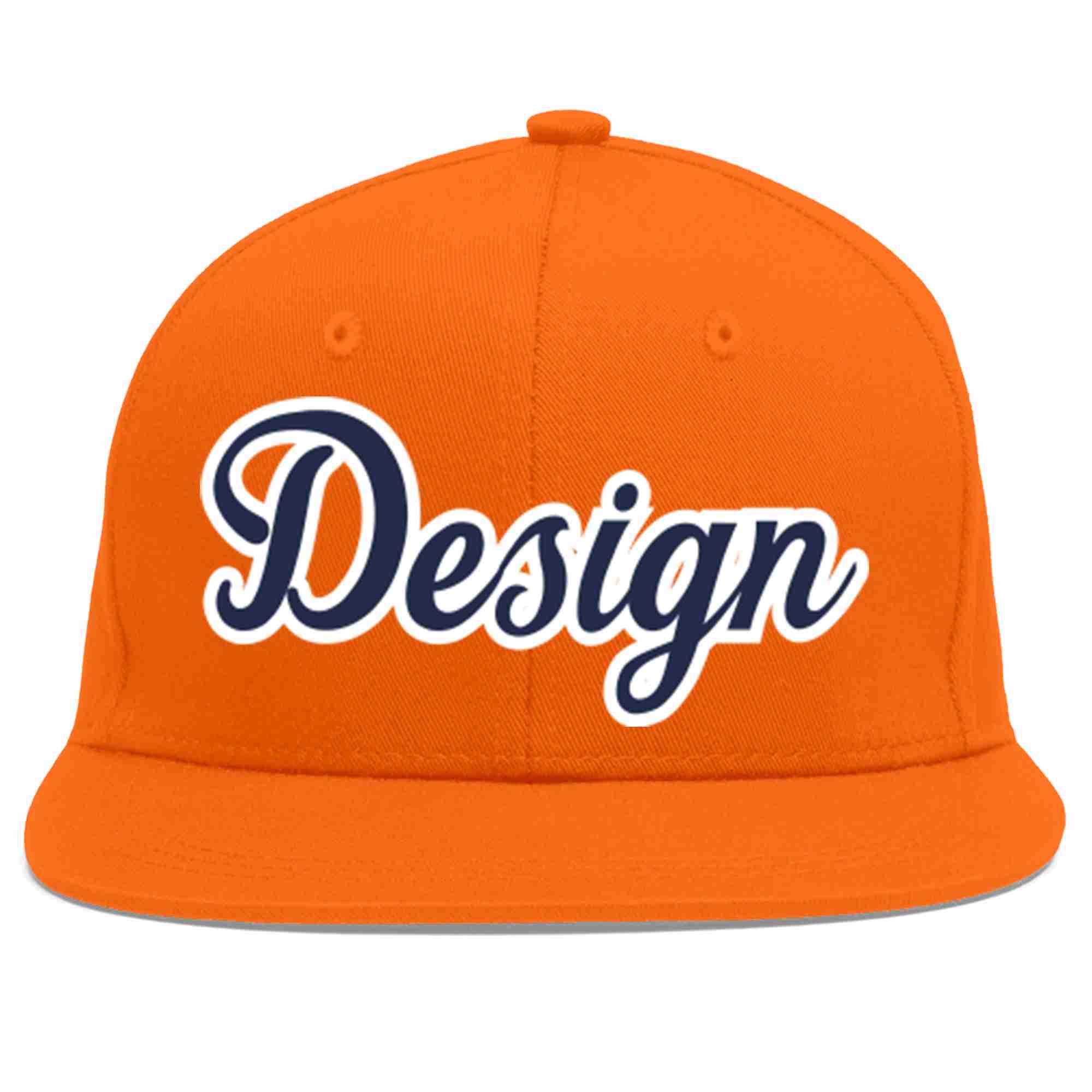 Custom Orange Navy-White Flat Eaves Sport Baseball Cap Design for Men/Women/Youth