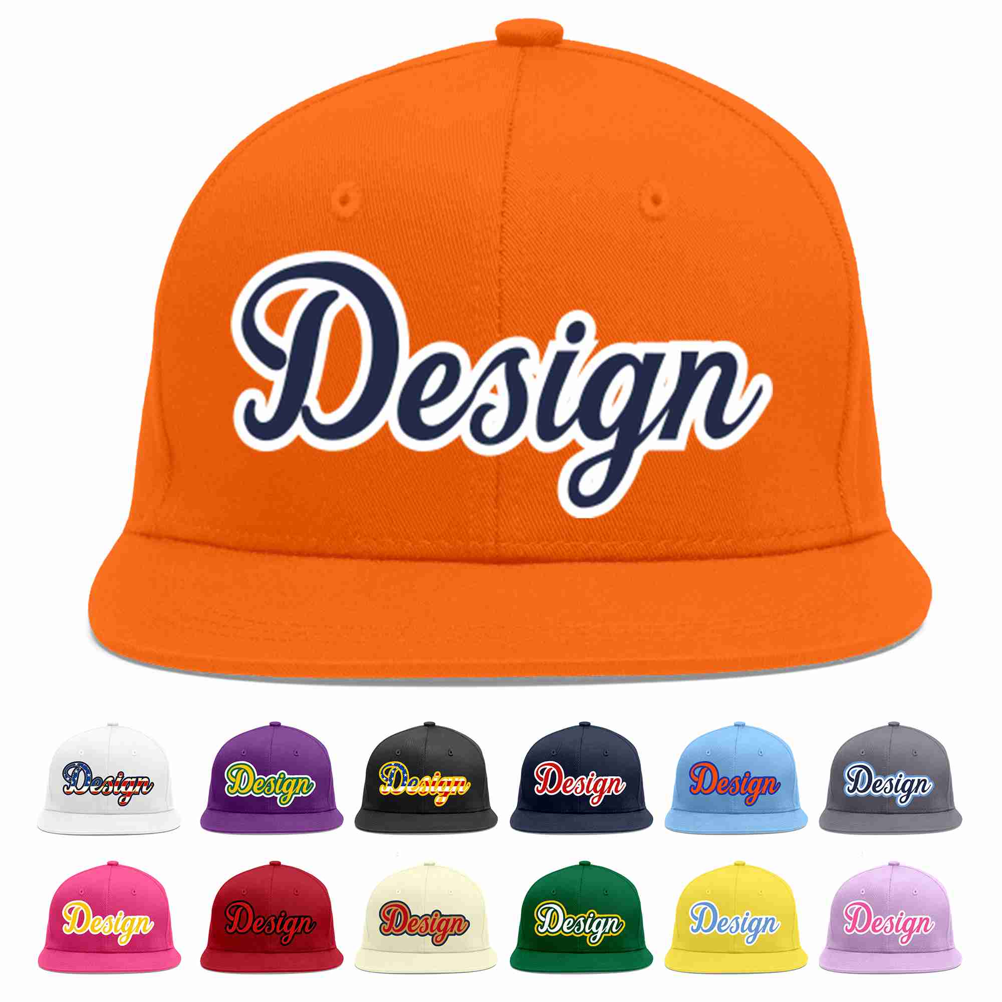 Custom Orange Navy-White Flat Eaves Sport Baseball Cap Design for Men/Women/Youth