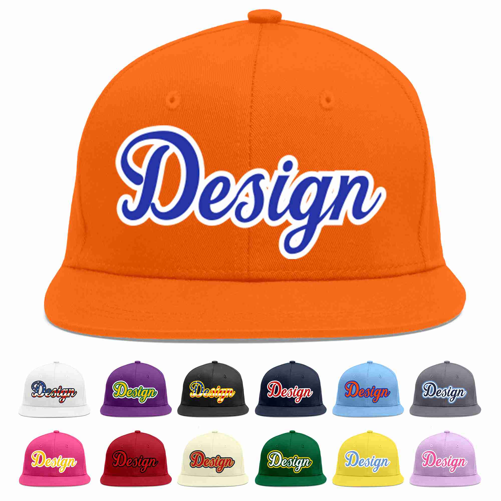 Custom Orange Royal-White Flat Eaves Sport Baseball Cap Design for Men/Women/Youth