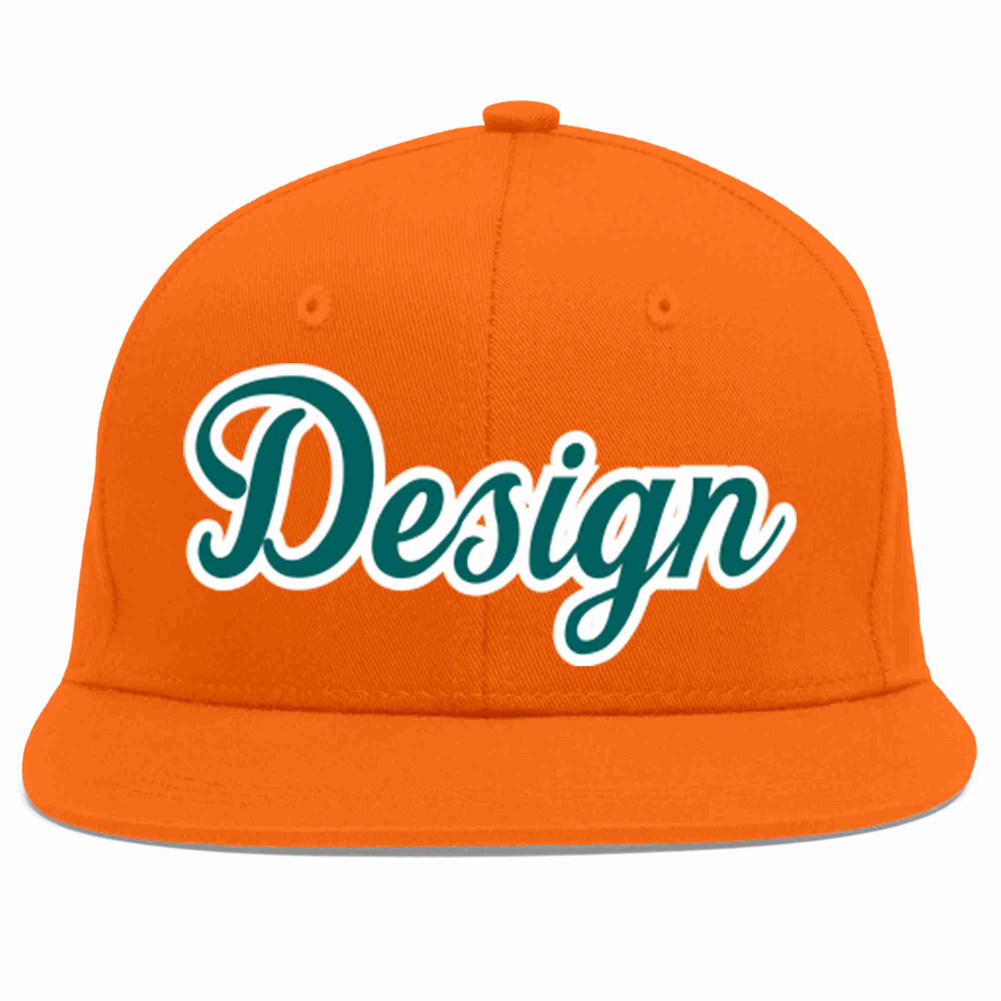 Custom Orange Aqua-White Flat Eaves Sport Baseball Cap Design for Men/Women/Youth