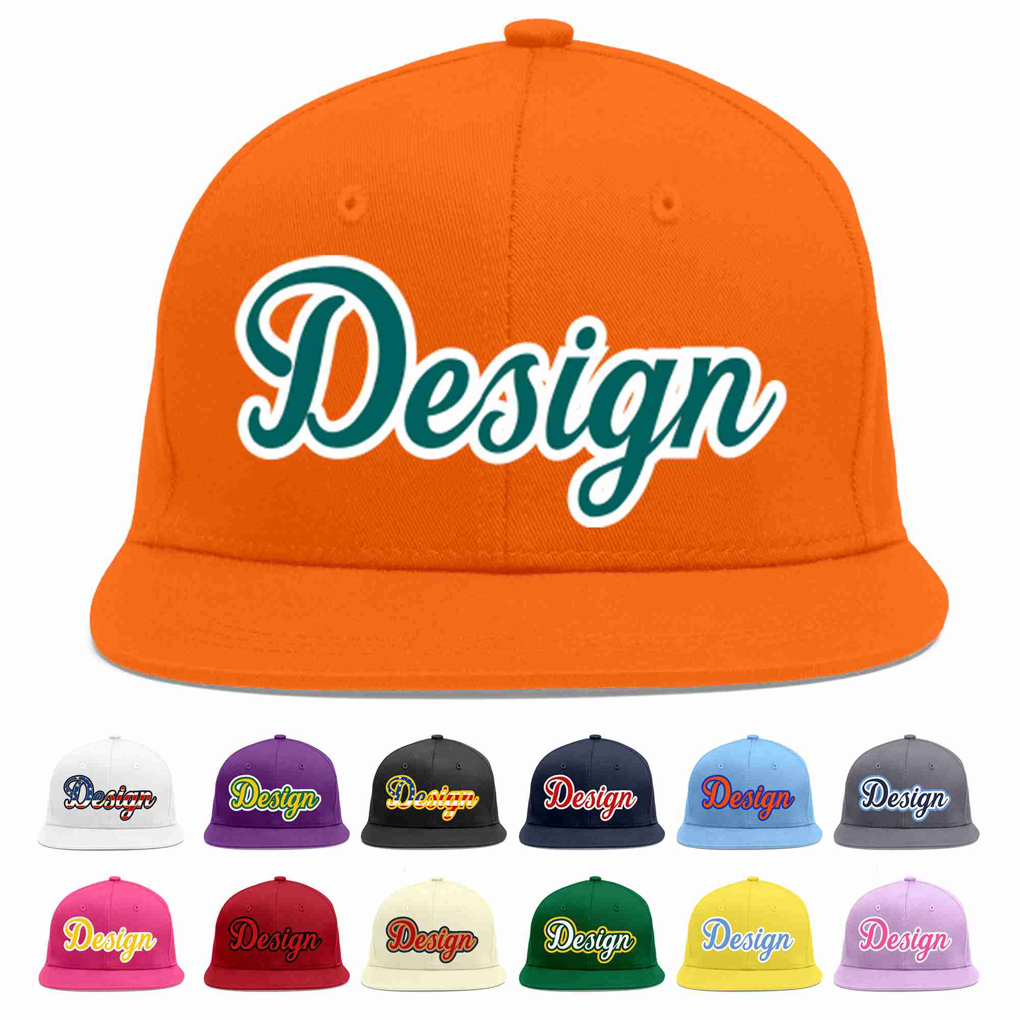 Custom Orange Aqua-White Flat Eaves Sport Baseball Cap Design for Men/Women/Youth