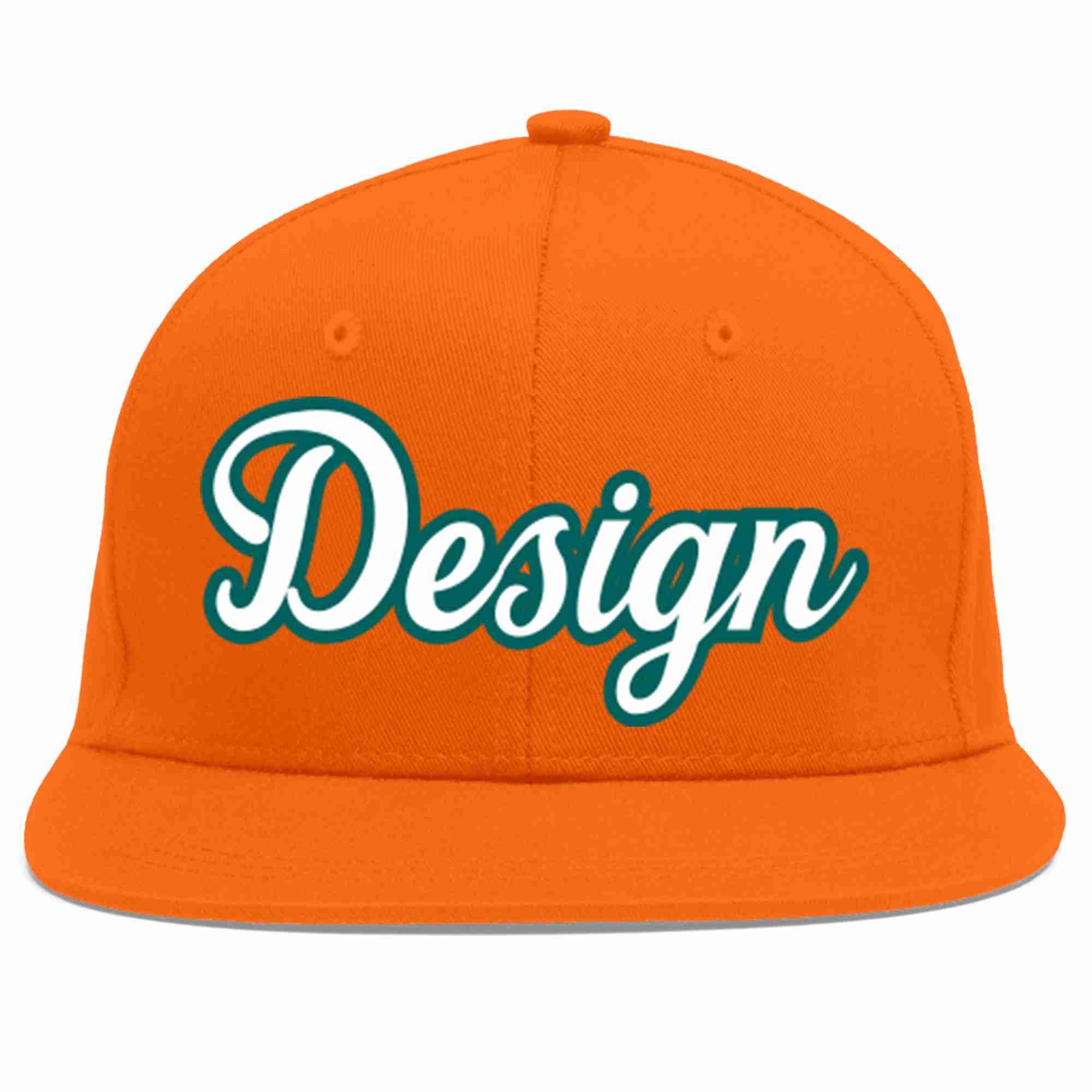 Custom Orange White-Aqua Flat Eaves Sport Baseball Cap Design for Men/Women/Youth