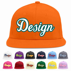 Conception personnalisée de casquette de baseball de sport à avant-toit plat orange blanc-aqua pour hommes/femmes/jeunes