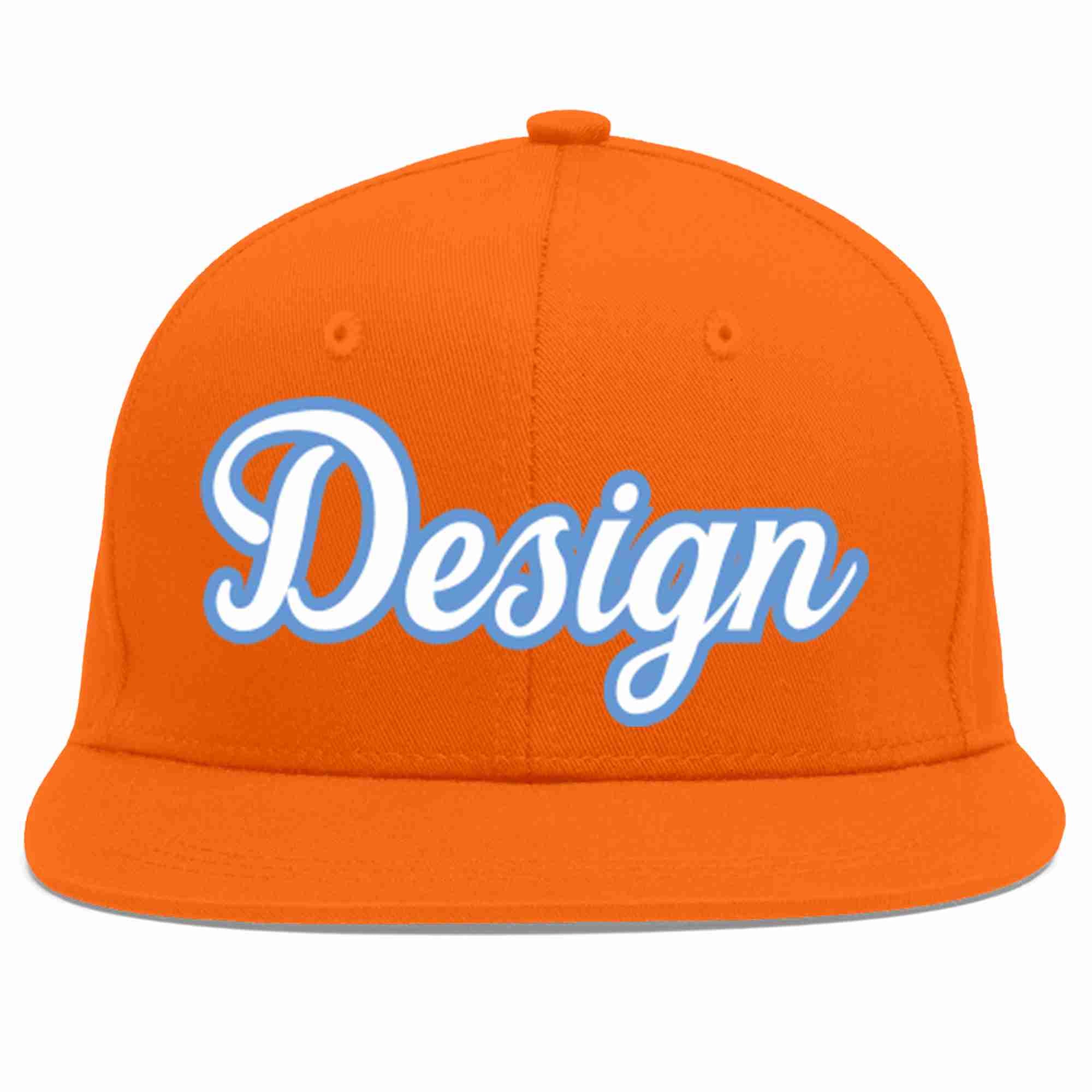 Custom Orange White-Light Blue Flat Eaves Sport Baseball Cap Design for Men/Women/Youth