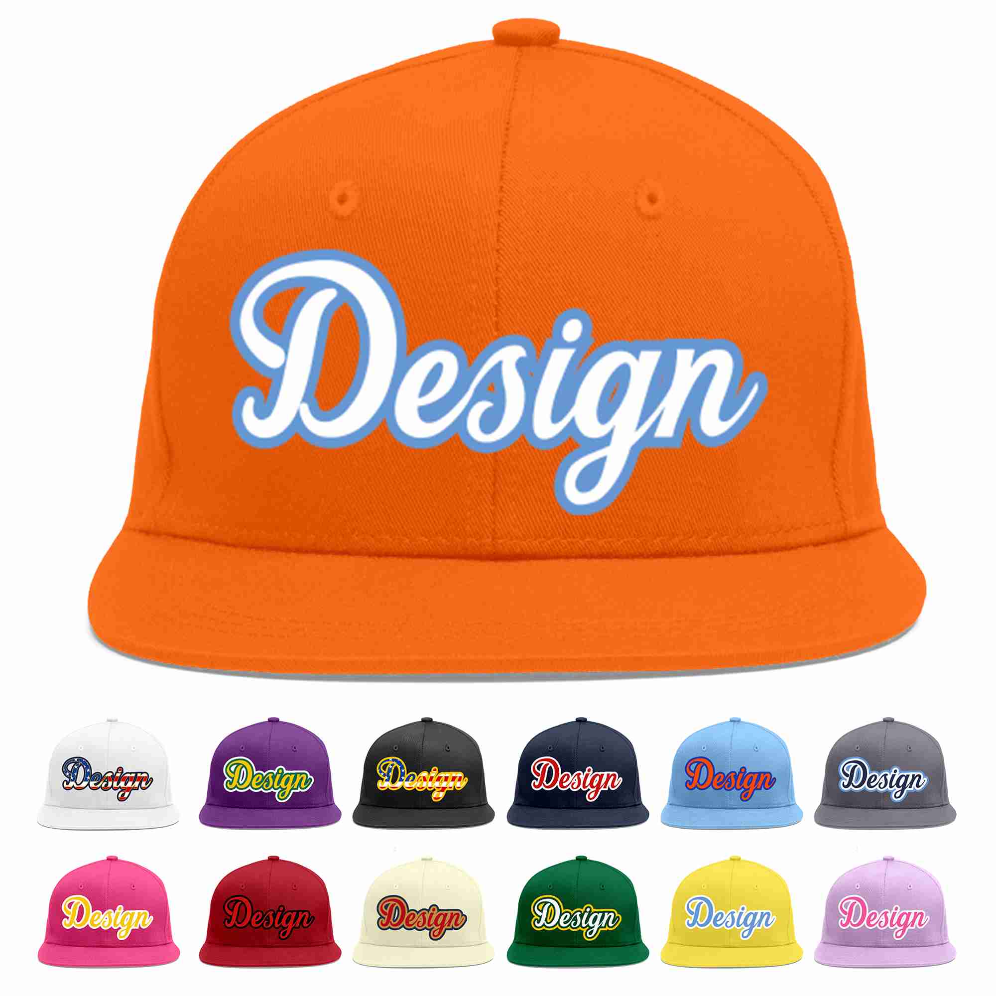 Custom Orange White-Light Blue Flat Eaves Sport Baseball Cap Design for Men/Women/Youth