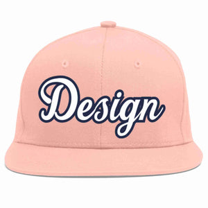 Custom Pink White-Navy Flat Eaves Sport Baseball Cap Design for Men/Women/Youth