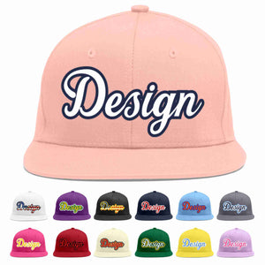 Custom Pink White-Navy Flat Eaves Sport Baseball Cap Design for Men/Women/Youth