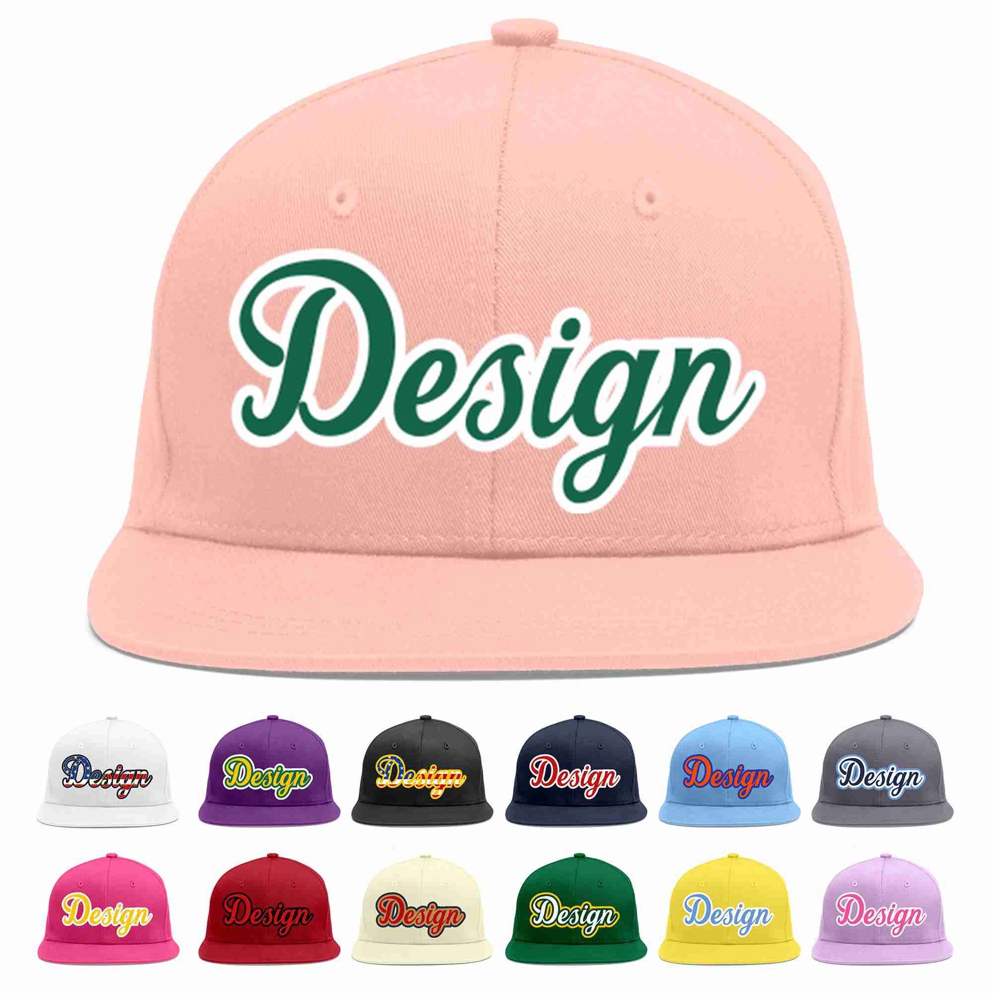 Custom Pink Kelly Green-White Flat Eaves Sport Baseball Cap Design for Men/Women/Youth