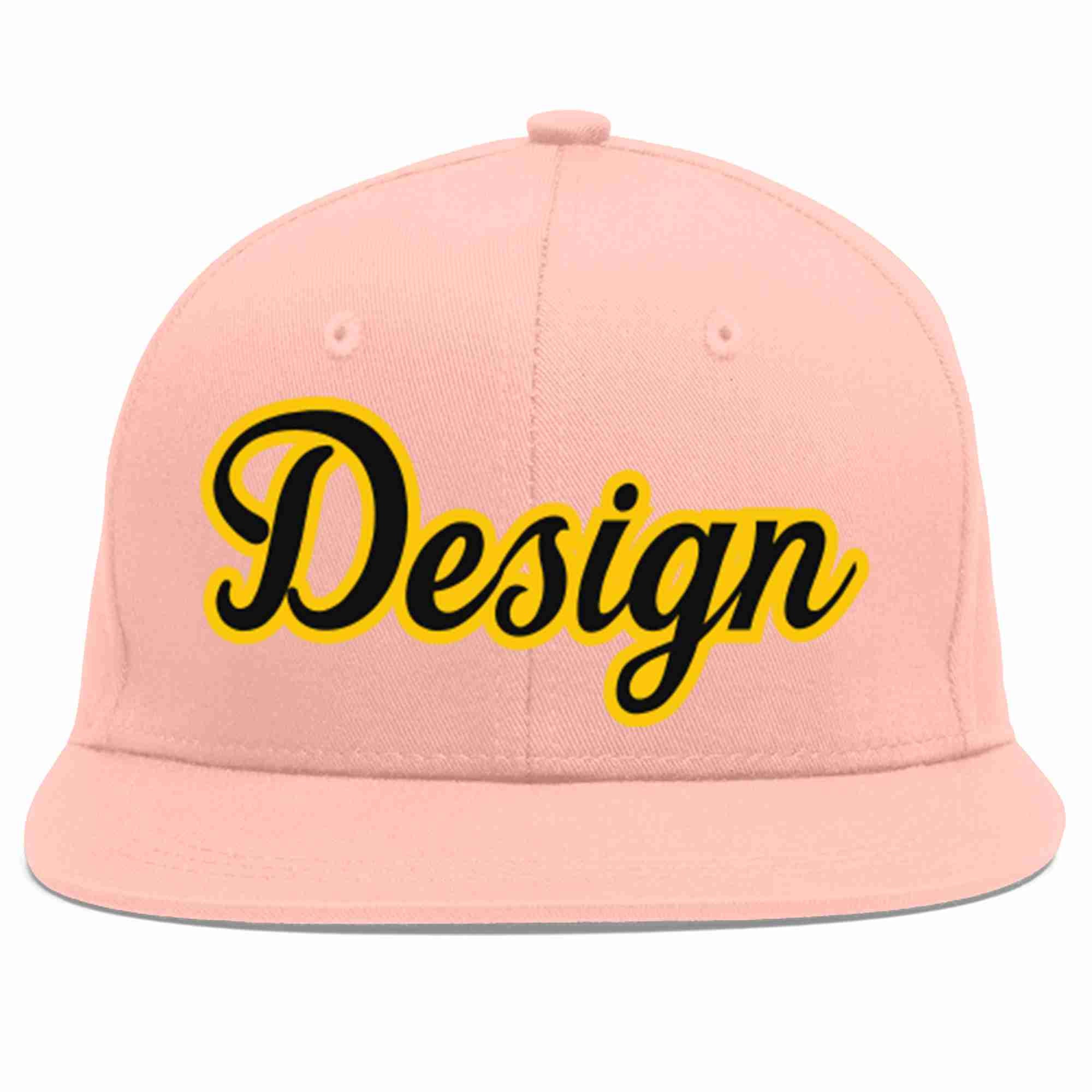 Custom Pink Black-Gold Flat Eaves Sport Baseball Cap Design for Men/Women/Youth