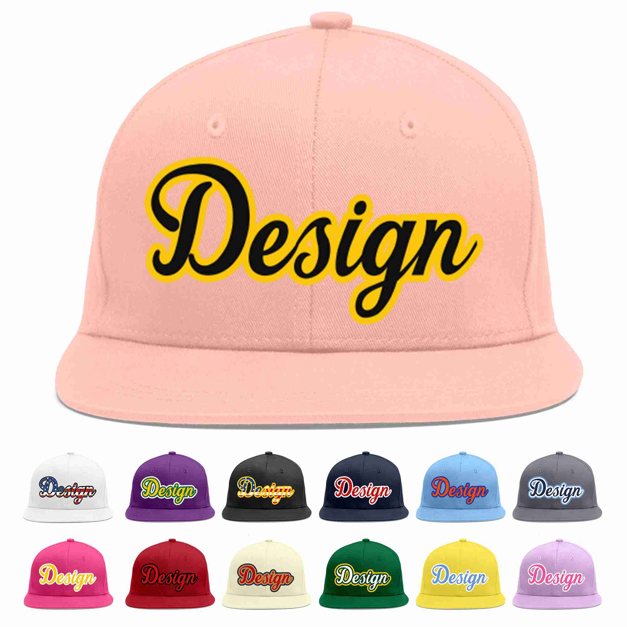 Custom Pink Black-Gold Flat Eaves Sport Baseball Cap Design for Men/Women/Youth