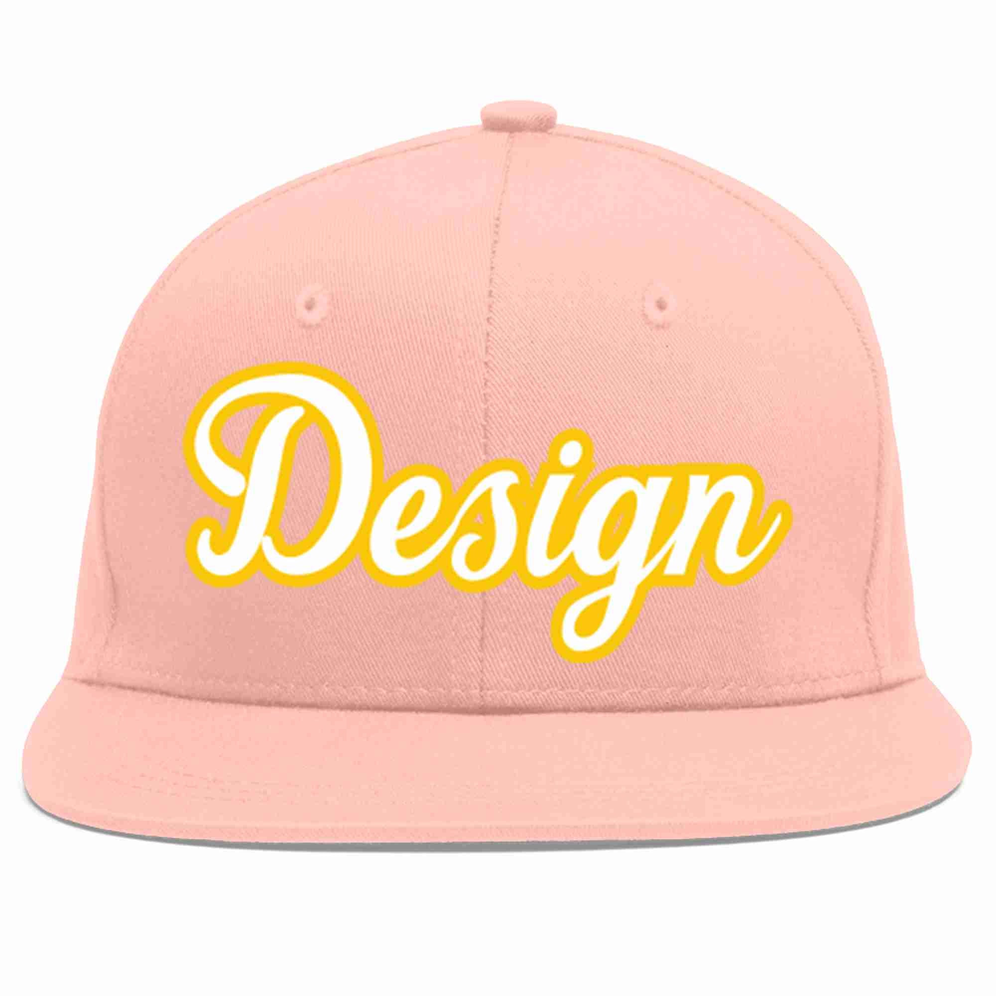 Custom Pink White-Gold Flat Eaves Sport Baseball Cap Design for Men/Women/Youth