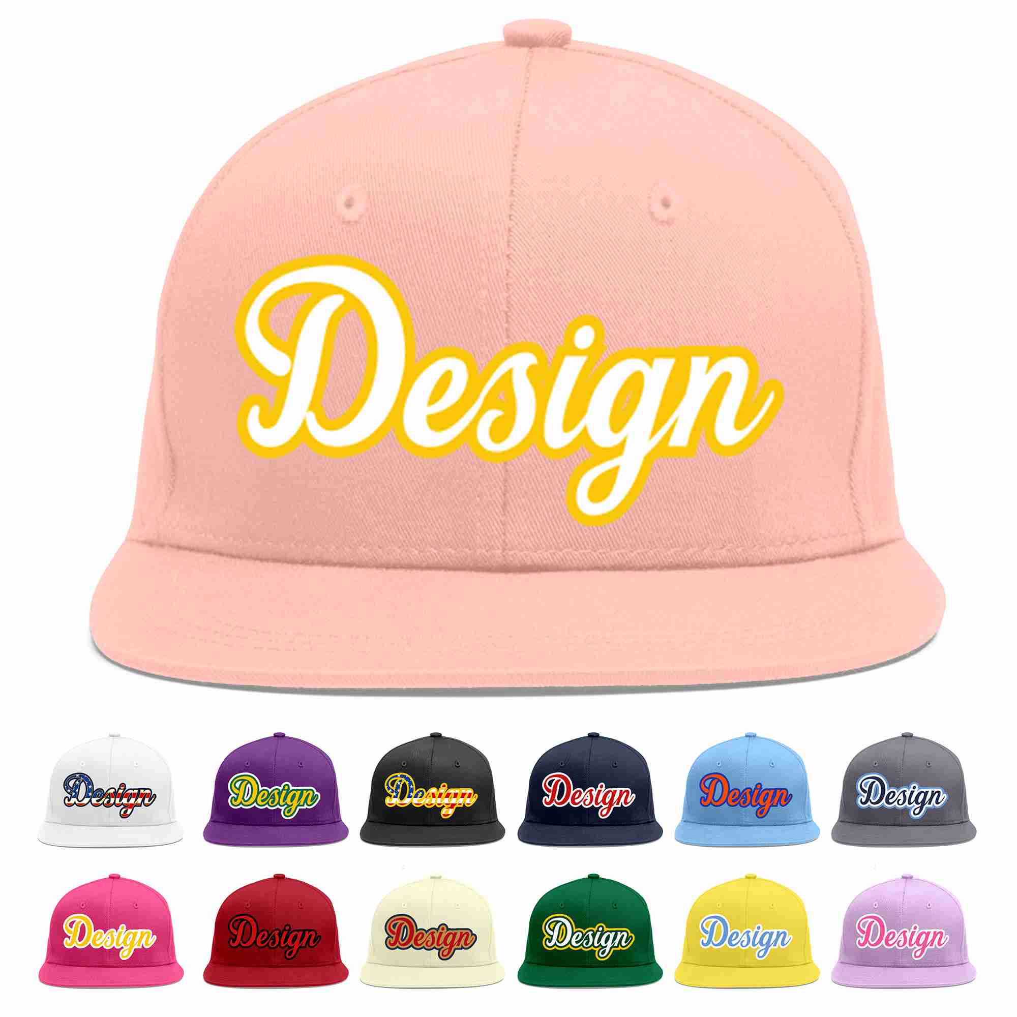 Custom Pink White-Gold Flat Eaves Sport Baseball Cap Design for Men/Women/Youth