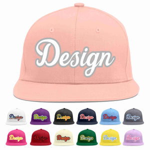 Custom Pink White-Gray Flat Eaves Sport Baseball Cap Design for Men/Women/Youth