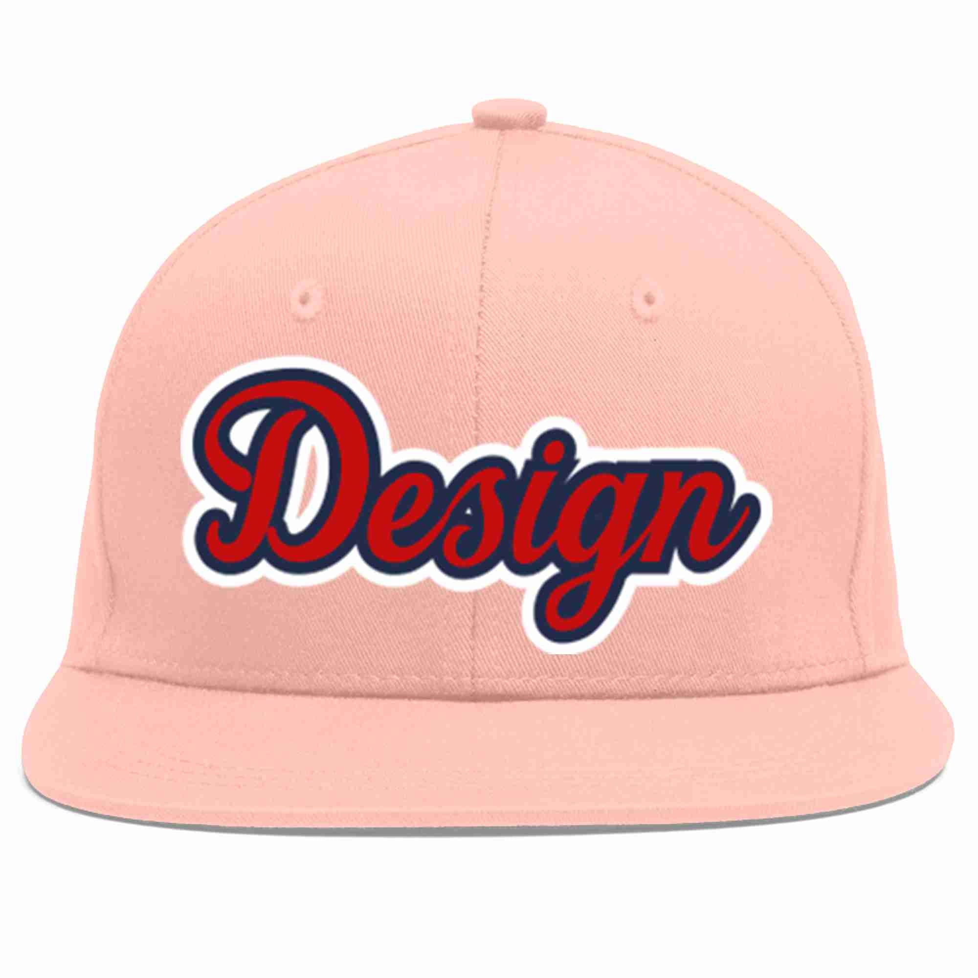 Custom Pink Red-Navy Flat Eaves Sport Baseball Cap Design for Men/Women/Youth