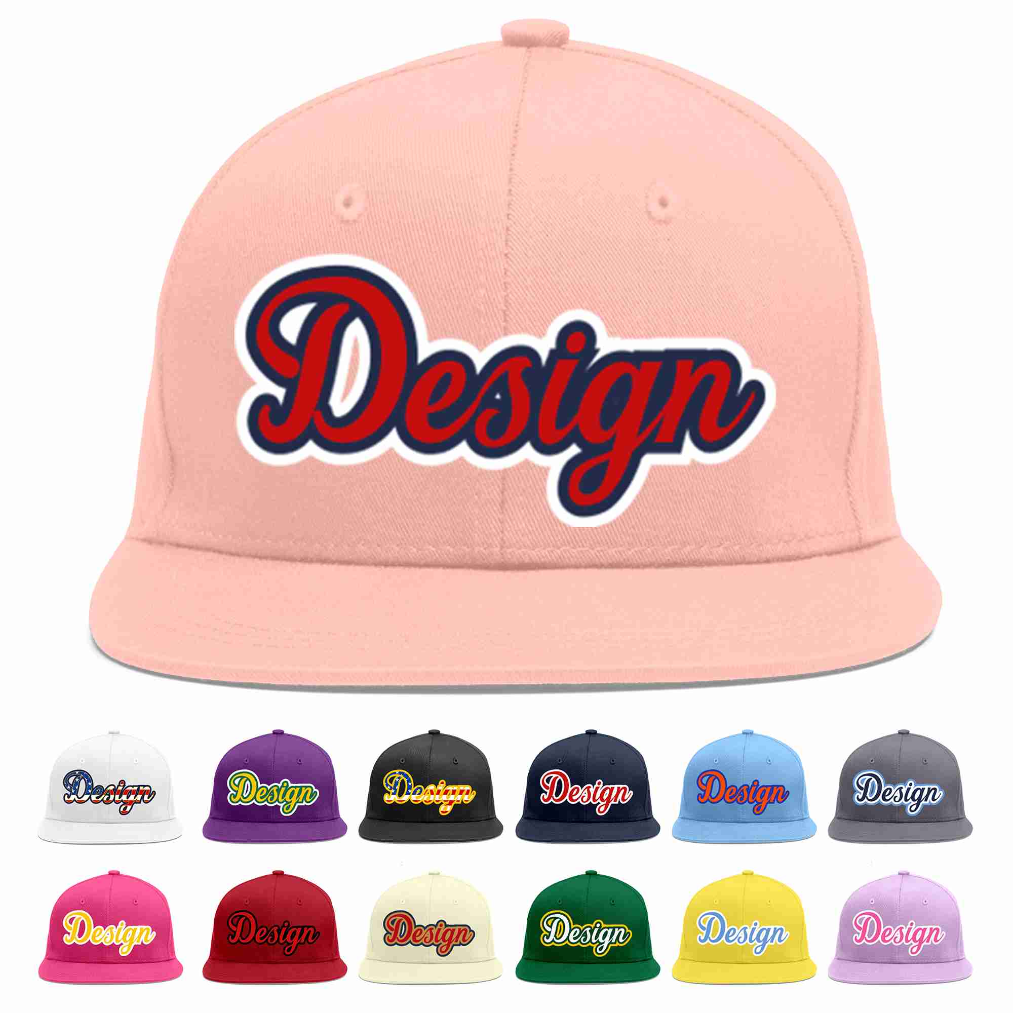 Custom Pink Red-Navy Flat Eaves Sport Baseball Cap Design for Men/Women/Youth