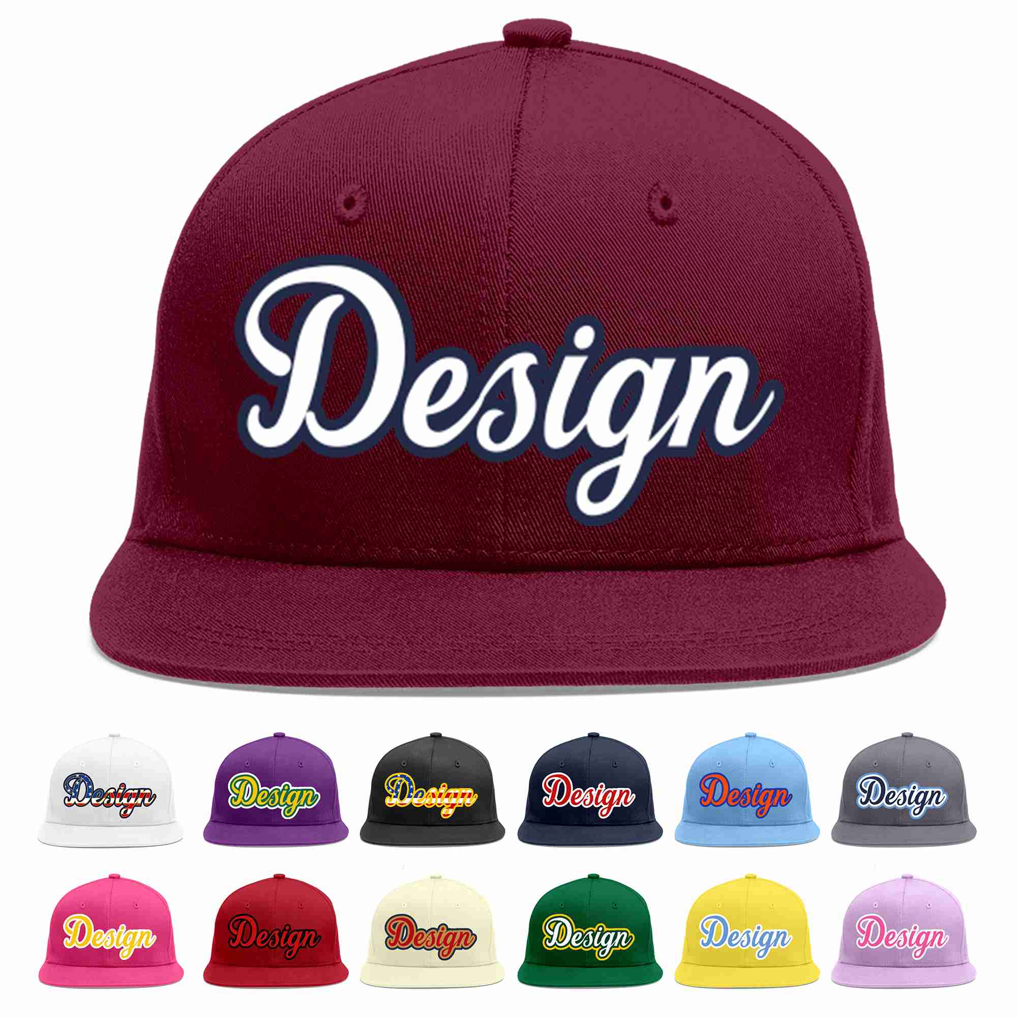 Custom Crimson White-Navy Flat Eaves Sport Baseball Cap Design for Men/Women/Youth