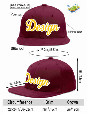 Custom Crimson Gold-White Flat Eaves Sport Baseball Cap Design for Men/Women/Youth