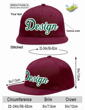 Custom Crimson Kelly Green-White Flat Eaves Sport Baseball Cap Design for Men/Women/Youth