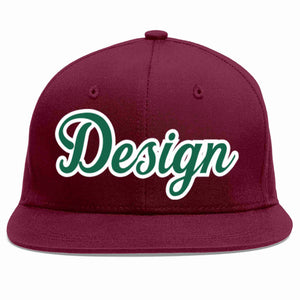 Custom Crimson Kelly Green-White Flat Eaves Sport Baseball Cap Design for Men/Women/Youth