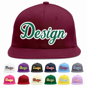 Custom Crimson Kelly Green-White Flat Eaves Sport Baseball Cap Design for Men/Women/Youth