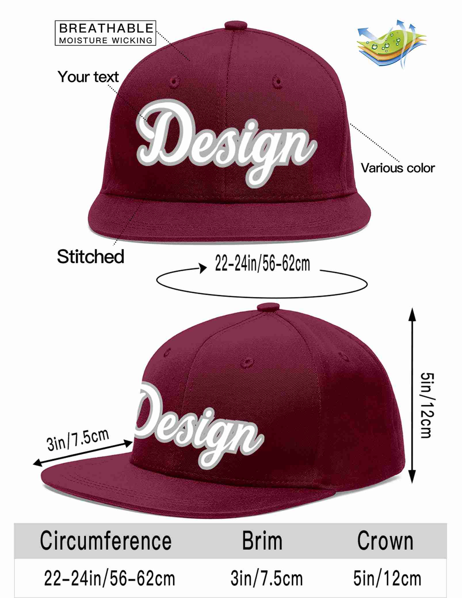 Custom Crimson White-Gray Flat Eaves Sport Baseball Cap Design for Men/Women/Youth