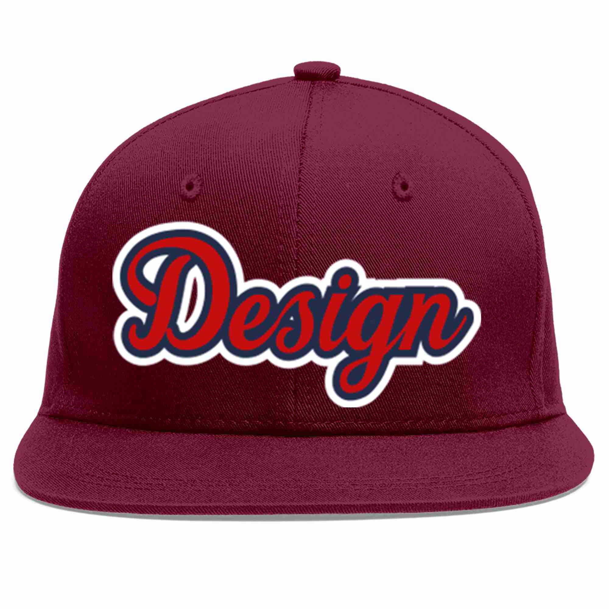 Conception personnalisée de casquette de baseball de sport à avant-toit plat rouge cramoisi-marine pour hommes/femmes/jeunes